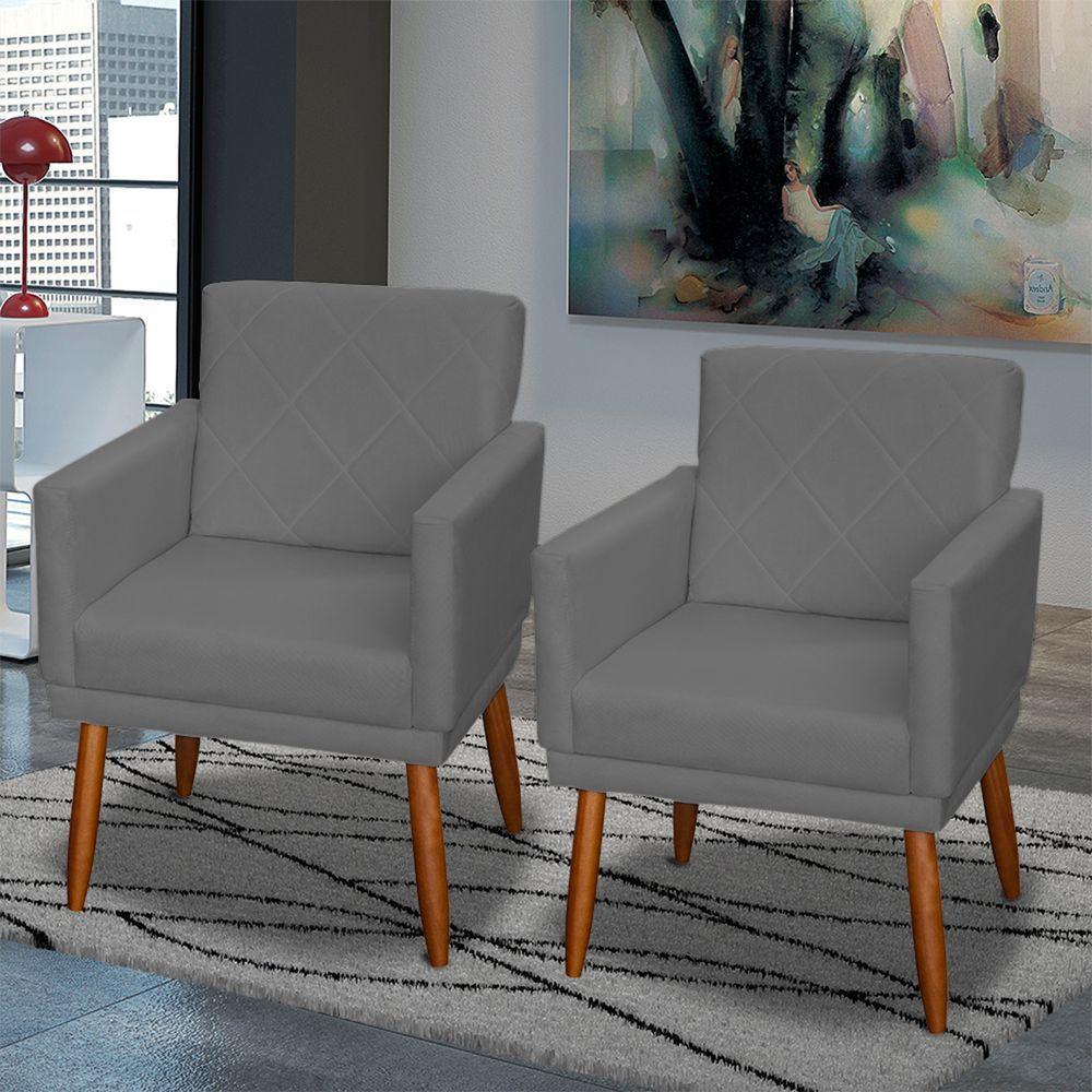 Kit 2 Poltronas Decorativa Para Sala Recepção Beatriz Suede Cores Pé Palito Castanho - 2