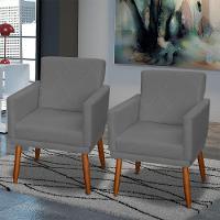 Kit 2 Poltronas Decorativa Para Sala Recepção Beatriz Suede Cores Pé Palito Castanho - 2