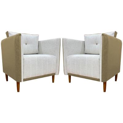 Kit 2 Poltronas Decorativa Para Sala Recepção Consultório Aviv Luxo Corino E Linho