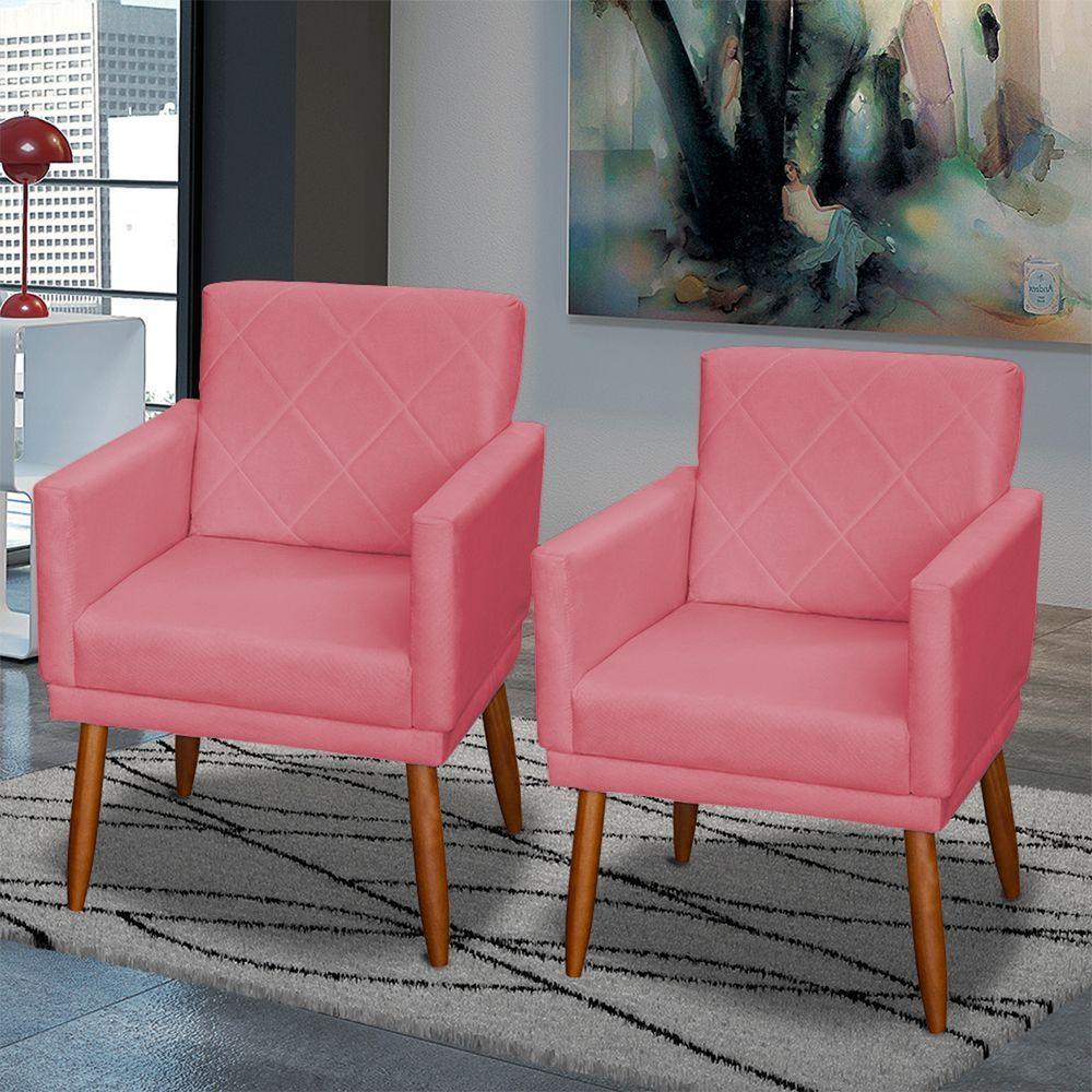 Kit 2 Poltronas Decorativa Para Sala Recepção Beatriz Suede Cores Pé Palito Castanho - 6