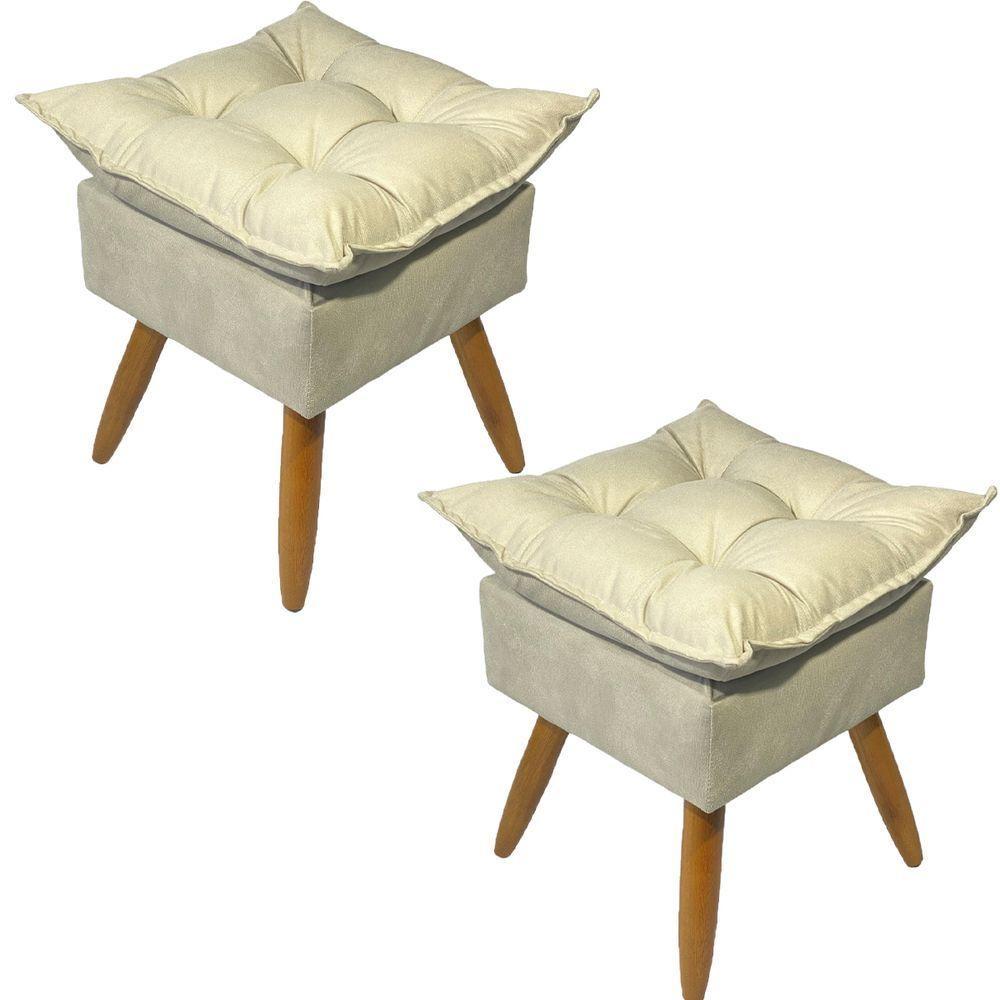 Kit 2 Puff Decorativo Quadrado Para Sala Quarto Penteadeira Recepção Alice Pé Palito Castanho Suede - 1