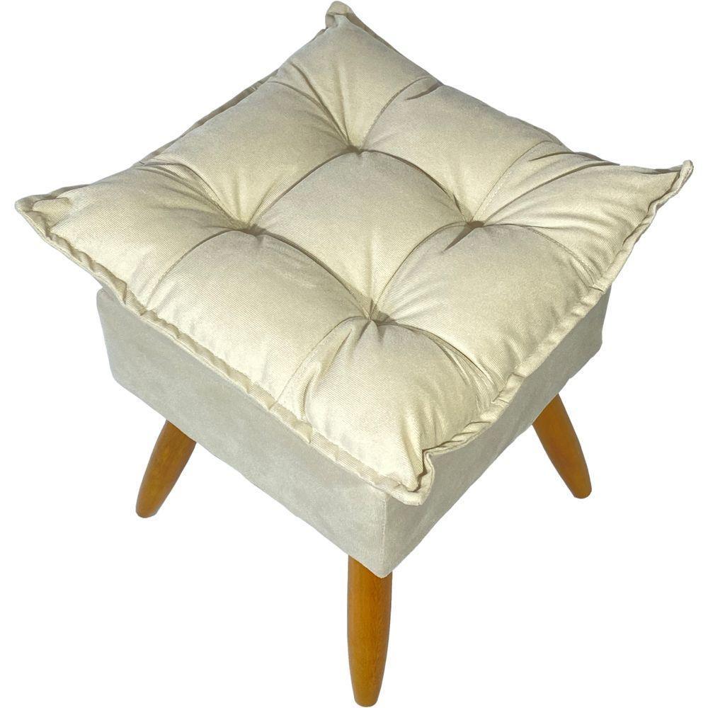 Kit 2 Puff Decorativo Quadrado Para Sala Quarto Penteadeira Recepção Alice Pé Palito Castanho Suede - 5
