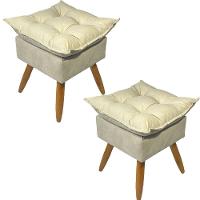 Kit 2 Puff Decorativo Quadrado Para Sala Quarto Penteadeira Recepção Alice Pé Palito Castanho Suede - 1