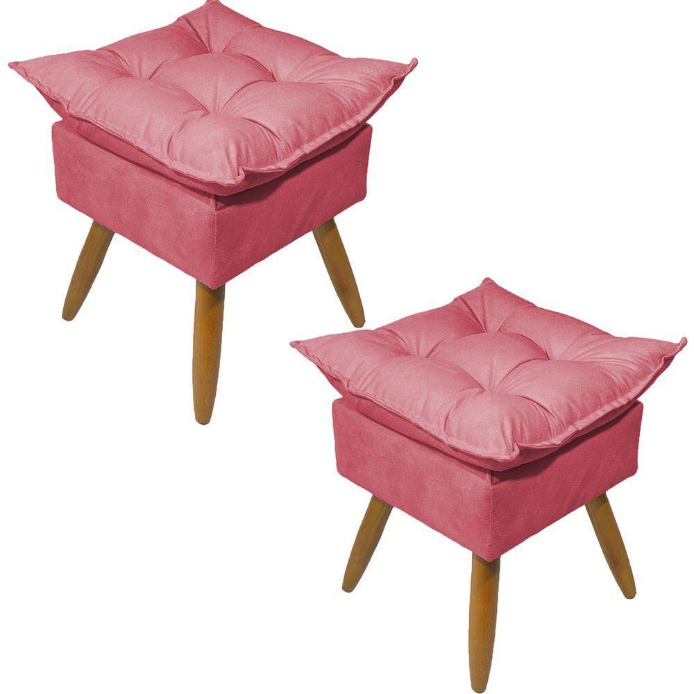 Kit 2 Puff Decorativo Quadrado Para Sala Quarto Penteadeira Recepção Alice Pé Palito Castanho Suede - 1