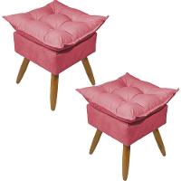 Kit 2 Puff Decorativo Quadrado Para Sala Quarto Penteadeira Recepção Alice Pé Palito Castanho Suede - 1