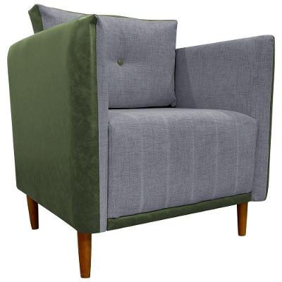 Poltrona Decorativa Para Sala Recepção Consultório Aviv Luxo Corino E Linho