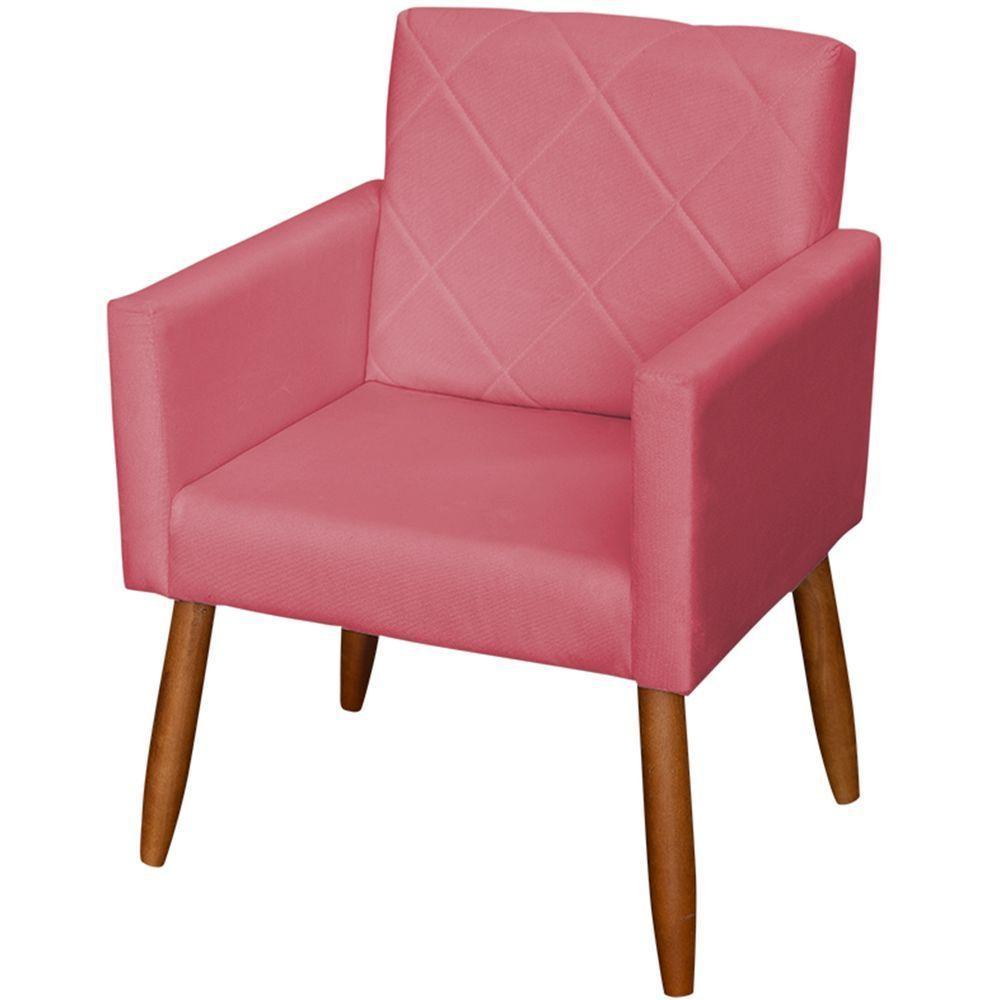 Poltrona Decorativa Para Sala Recepção Beatriz Suede Cores Pé Palito Castanho - 1