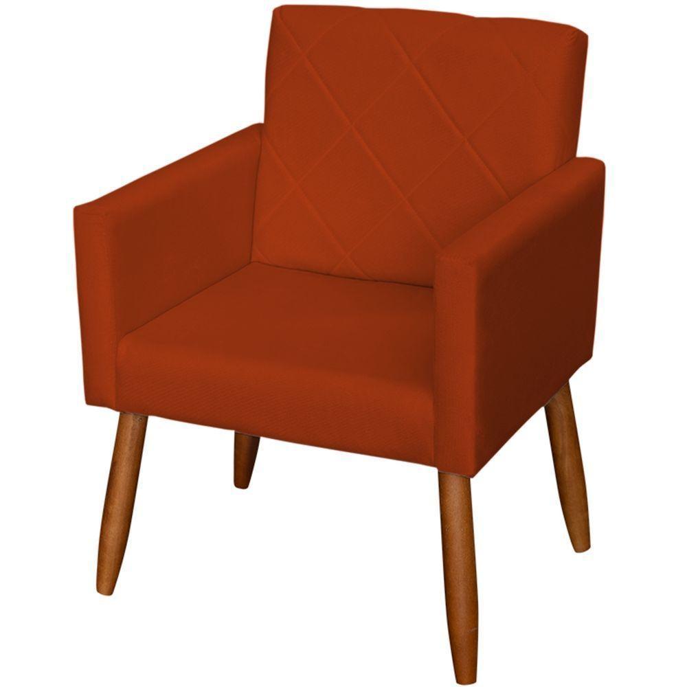 Poltrona Decorativa Para Sala Recepção Beatriz Suede Cores Pé Palito Castanho - 1
