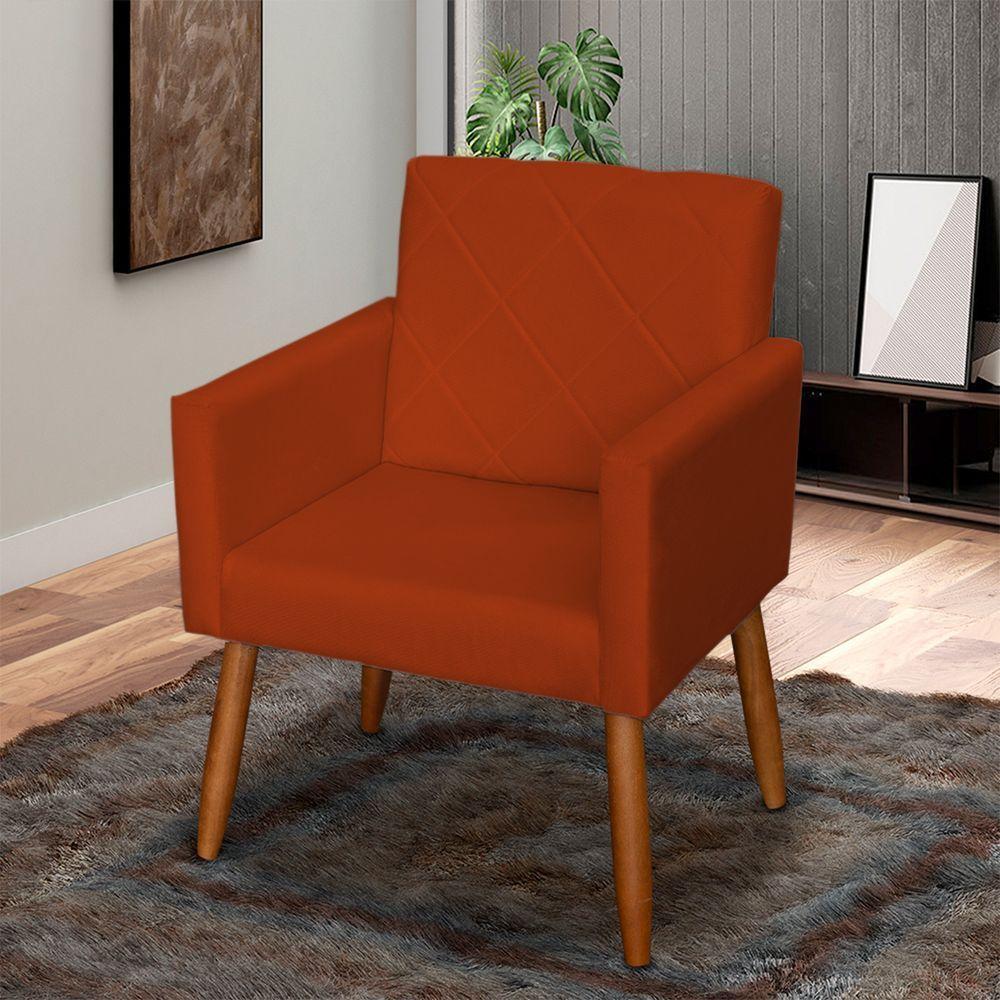 Poltrona Decorativa Para Sala Recepção Beatriz Suede Cores Pé Palito Castanho - 3