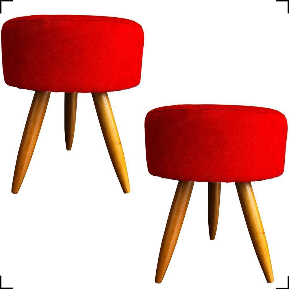Kit 2 Puff Decorativo Redondo Para Sala Quarto Penteadeira Pé Palito Castanho Suede Cores - 1