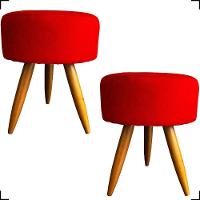 Kit 2 Puff Decorativo Redondo Para Sala Quarto Penteadeira Pé Palito Castanho Suede Cores - 1