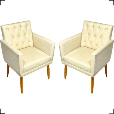 Kit 2 Poltronas Decorativa Para Sala Recepção Nina Capitonê Suede Cores Pé Palito