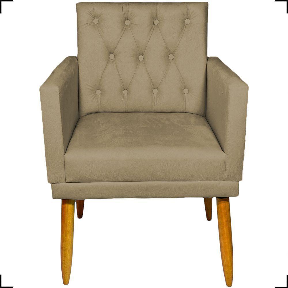 Kit 2 Poltronas Decorativa Para Sala Recepção Nina Capitonê Suede Cores Pé Palito - 3