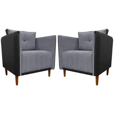 Kit 2 Poltronas Decorativa Para Sala Recepção Consultório Aviv Luxo Corino E Linho