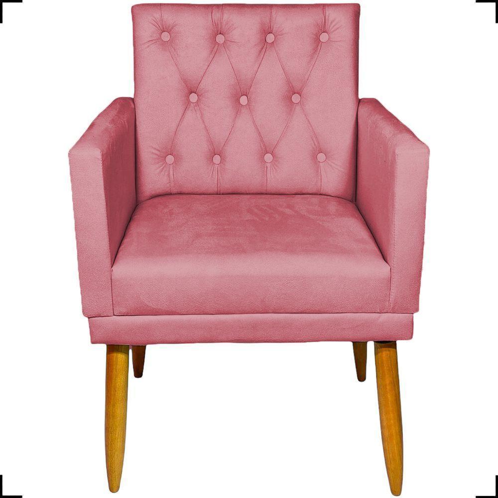 Kit 2 Poltronas Decorativa Para Sala Recepção Nina Capitonê Suede Cores Pé Palito - 4