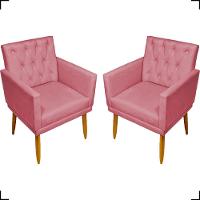 Kit 2 Poltronas Decorativa Para Sala Recepção Nina Capitonê Suede Cores Pé Palito - 1
