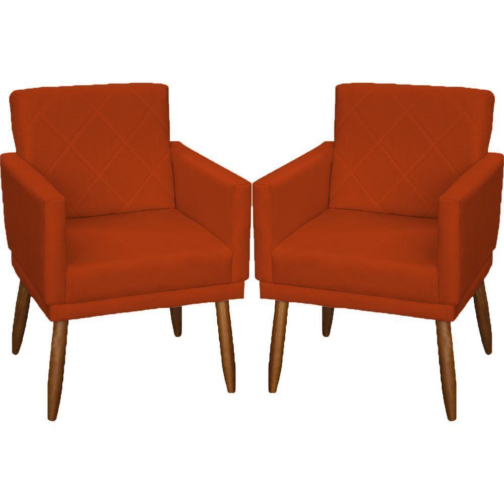 Kit 2 Poltronas Decorativa Para Sala Recepção Beatriz Suede Cores Pé Palito Castanho - 1