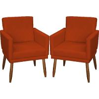 Kit 2 Poltronas Decorativa Para Sala Recepção Beatriz Suede Cores Pé Palito Castanho - 1