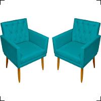 Kit 2 Poltronas Decorativa Para Sala Recepção Nina Capitonê Suede Cores Pé Palito - 1