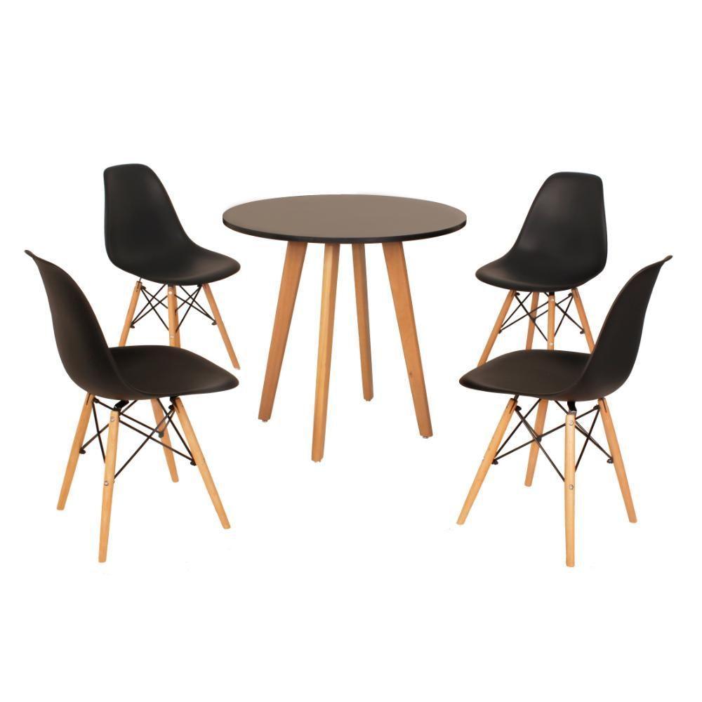 Mesa Laura 80cm Preta + 4 Cadeiras Eames Eiffel Preta - 1