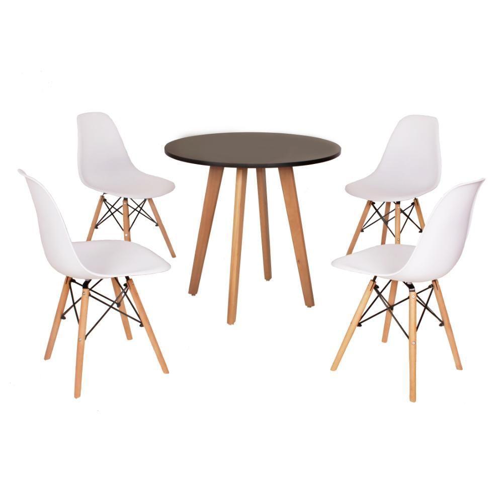 Mesa Laura 80cm Preta + 4 Cadeiras Eames Eiffel Branca - 1