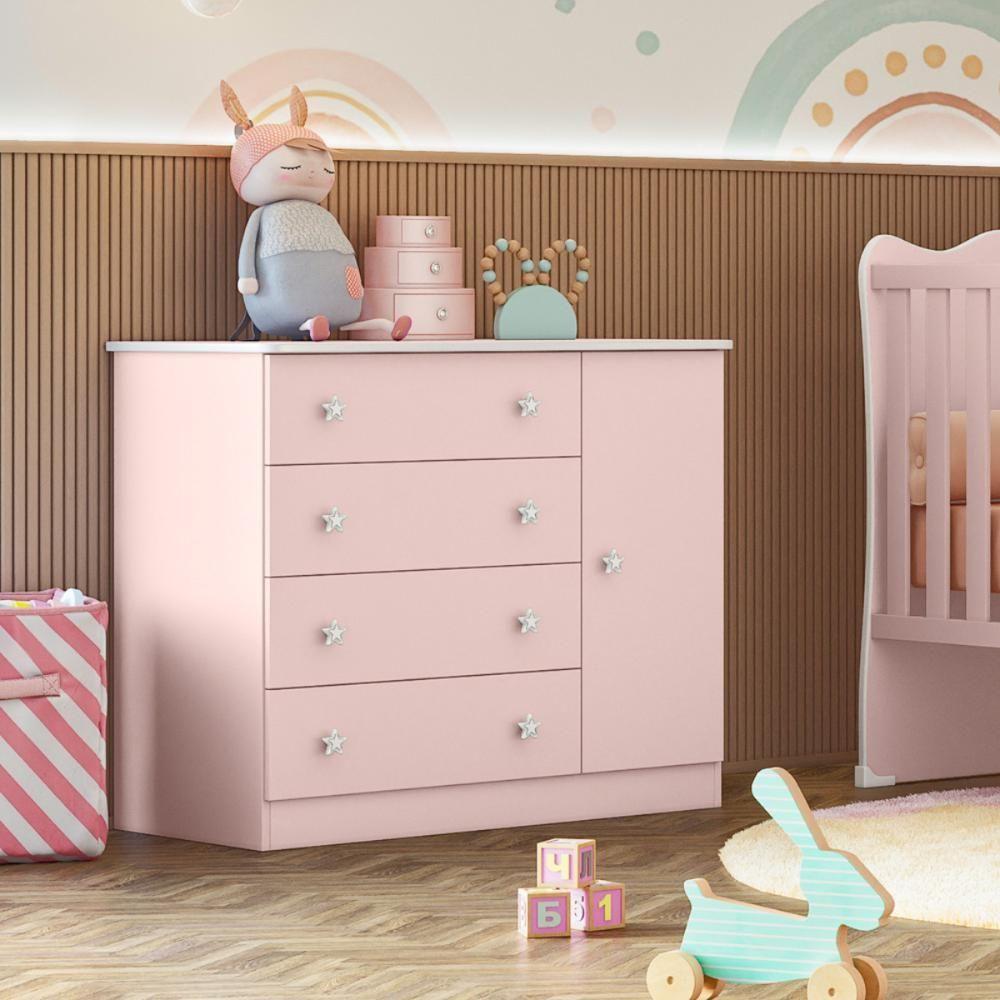 Berço Doce Sonho Rosa + Kit Rodízio + Cômoda Sapateira 4g + Guarda-roupa 3p/2g Doce Sonho - 8