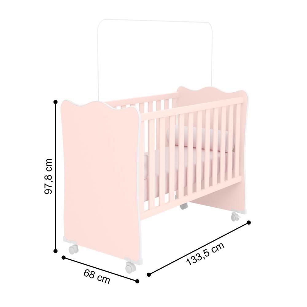 Berço Doce Sonho Rosa + Kit Rodízio + Cômoda Sapateira 4g + Guarda-roupa 3p/2g Doce Sonho - 10