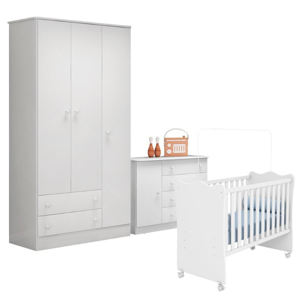 Berço Doce Sonho Branco + Kit Rodízio + Cômoda Sapateira 4g + Guarda-roupa 3p/2g Doce Sonho - 9
