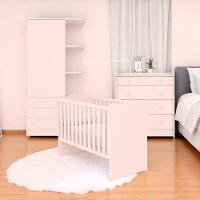 Conjunto Infantil Doce Sonho Rosa Acetinado: Berço Doce Sonho + Cômoda Doce Sonho + Guarda-roupa Doce Sonho - 1