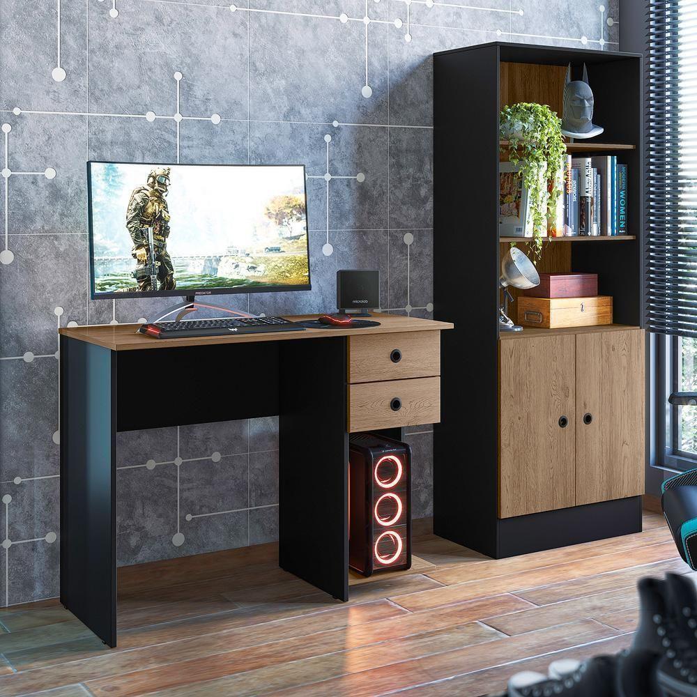 4115 - Mesa Escrivaninha Preto Fosco/carvalho Toq Rust (4115.90) - 5