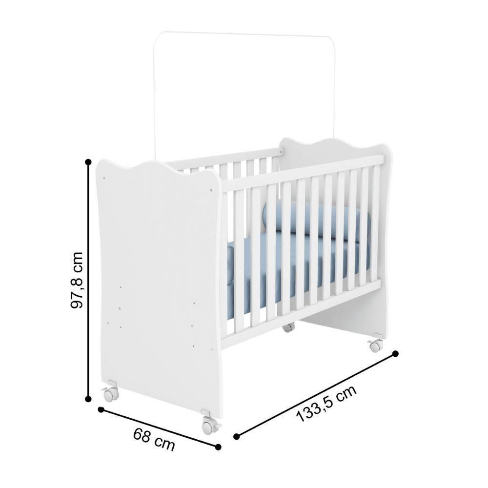 Berço Doce Sonho Branco + Kit Rodízio + Cômoda C/ Trocador + Guarda-roupa 2p Doce Sonho - 4