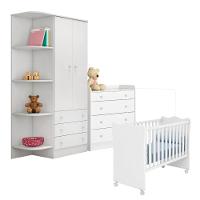 Berço Doce Sonho Branco + Kit Rodízio + Cômoda C/ Trocador + Guarda-roupa 2p Doce Sonho - 10