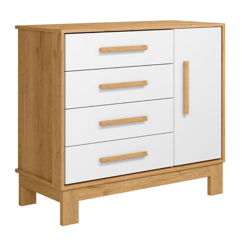 4355- Comoda Sap. 1pt/4gav Q Encanto Slim Freijo Toq/branco Acetinado (4355.35) - 1