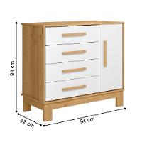 4355- Comoda Sap. 1pt/4gav Q Encanto Slim Freijo Toq/branco Acetinado (4355.35) - 2