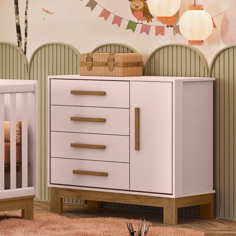 4315 - Berco Mini Cama Q Slim Rosa Acetinado (4315.91),4355- Comoda Sap. 1pt/4gav Q Slim Rosa Acetinado (4355.91) - 2