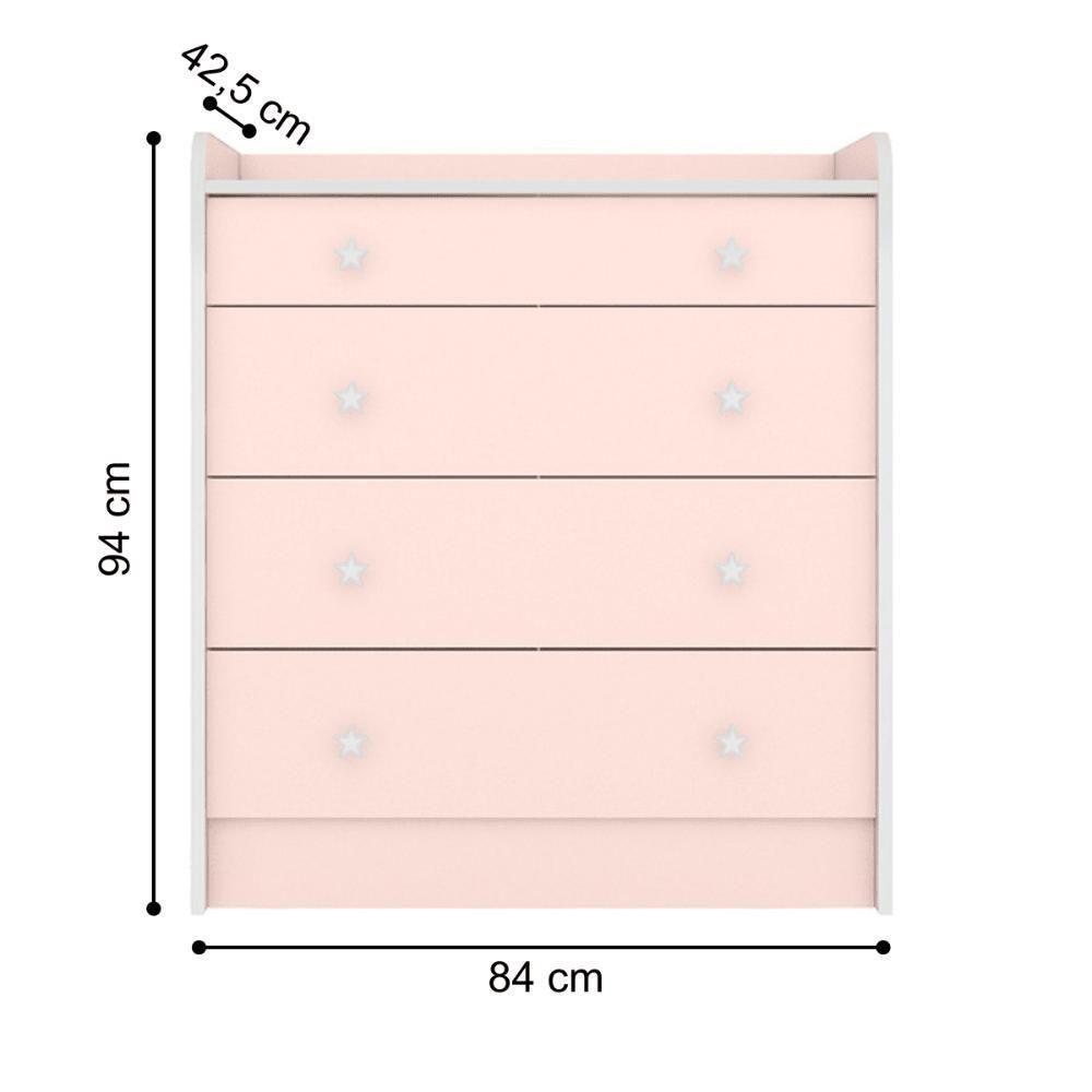 Berço Doce Sonho Rosa Acetinado + Cômoda C/ Trocador + Guarda-roupa 2p Doce Sonho Acetinado - 5