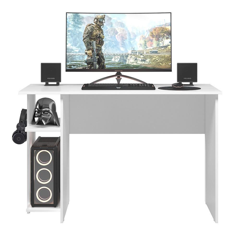 Mesa P/ Escritório E Gamer Branco/branco (3875.5) + Armario Gamer Branco/branco (4095.5) - 2