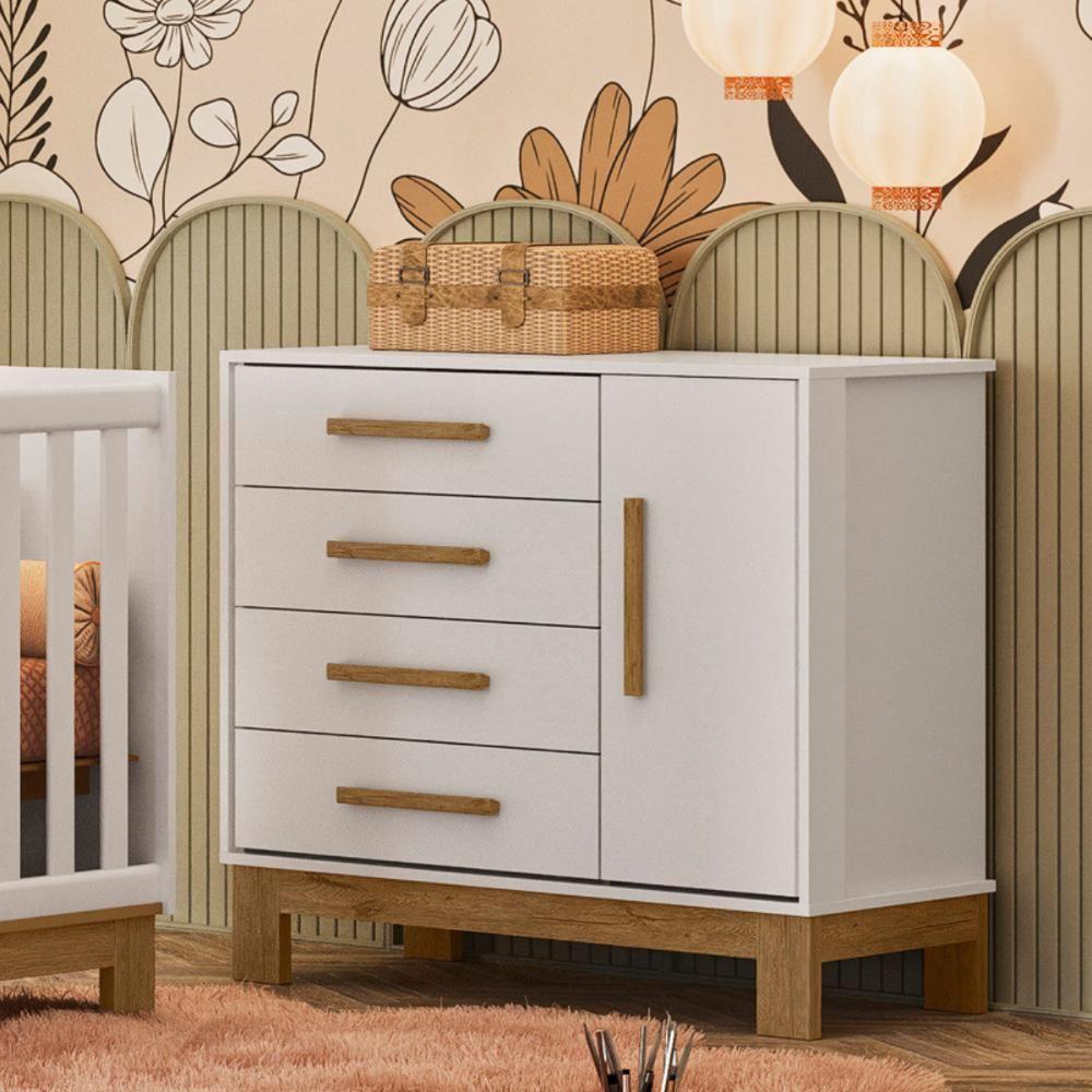 4315 - Berco Mini Cama Q Slim Branco Acetinado (4315.3),4355- Comoda Sap. 1pt/4gav Q Slim Branco Acetinado (4355.3) - 2