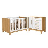 Conjunto Infantil Encanto Slim Freijo Toq/branco Acetinado: Berço Encanto Slim Mini Cama + Cômoda Encanto Slim - 2