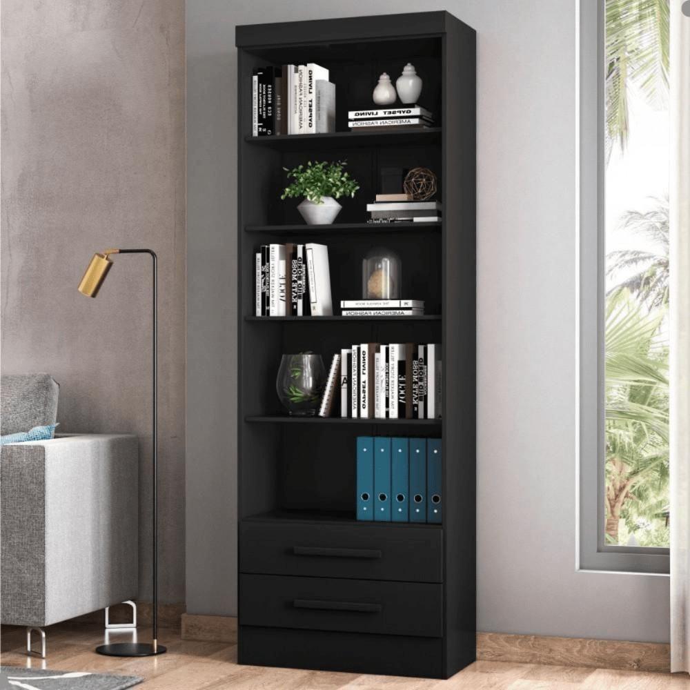 Livreiro Turim Com Prateleiras Suporte Para Livros Preto Fosco - 1