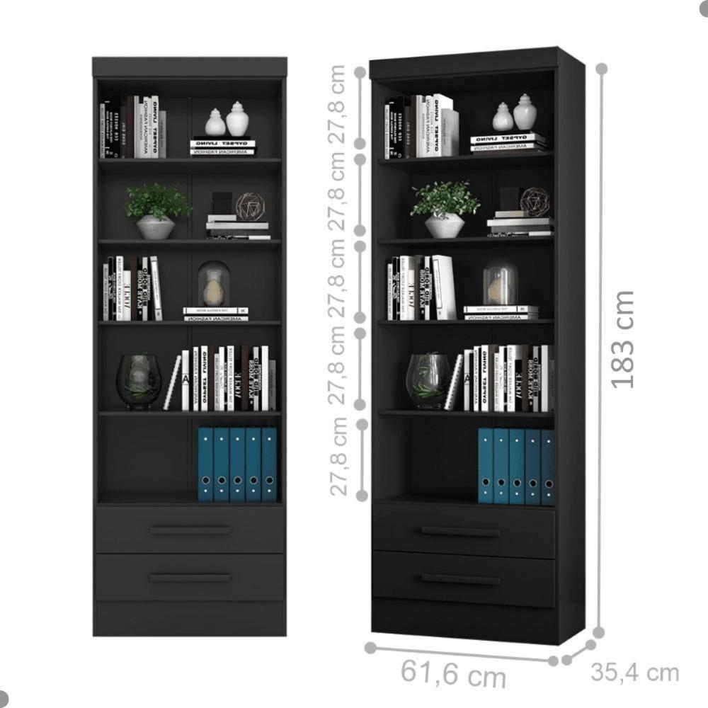 Livreiro Turim Com Prateleiras Suporte Para Livros Preto Fosco - 2
