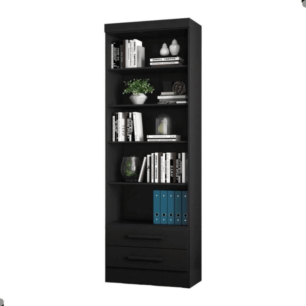 Livreiro Turim Com Prateleiras Suporte Para Livros Preto Fosco - 3