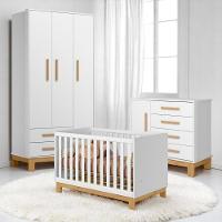 Conjunto Infantil Encanto Branco Acetinado: Berço Encanto Mini Cama + Cômoda Encanto + Guarda-roupa Encanto - 1