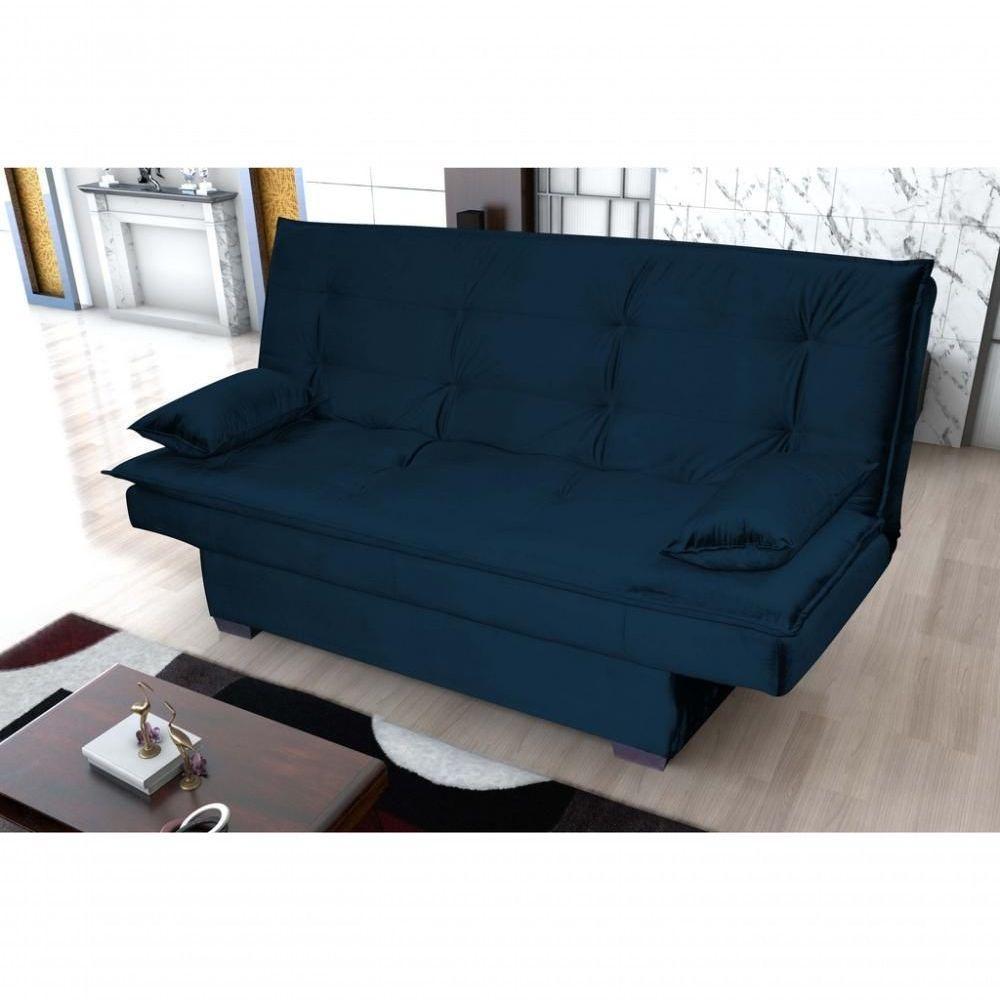 Sofá Cama Casal Reclinável Esmeralda - Veludo Azul Marinho - 2