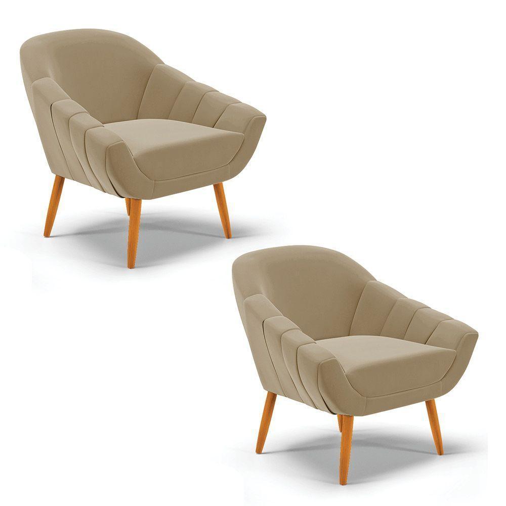 Kit 02 Poltronas Giovana Suede Marrrom Rato Pés Palito Castanho - Indo Decorar - 1