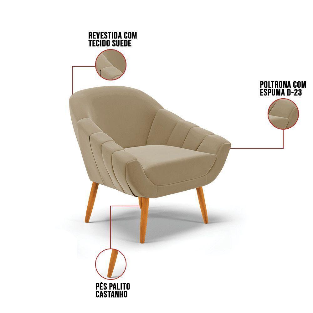 Kit 02 Poltronas Giovana Suede Marrrom Rato Pés Palito Castanho - Indo Decorar - 7