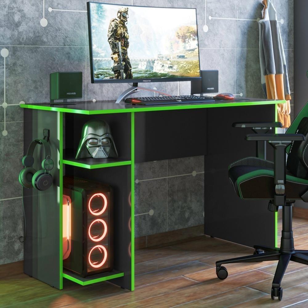 Mesa P/ Escritório E Gamer Preto Fosco/verde (3875.77) - 1