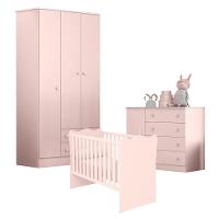 Conjunto Infantil Doce Sonho Rosa Acetinado: Berço Doce Sonho Kit Rodízios Cômoda Doce Sonho Guarda-roupa Doce Sonho - 2
