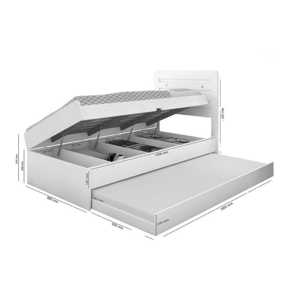Cama Solteiro Larissa Com Cama Auxiliar Branco E Dois Colchões - Framar Móveis - 3