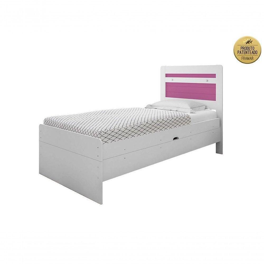 Cama Baú Solteiro Larissa Branco E Rosa - 3